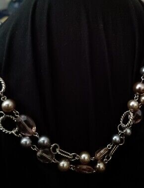 Premiere Designs Multi-Bead Necklace in Pink and Gray/Silver